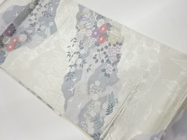 JAPANESE KIMONO / VINTAGE FUKURO OBI / WOVEN FLOWER ARABESQUE & BIRDS